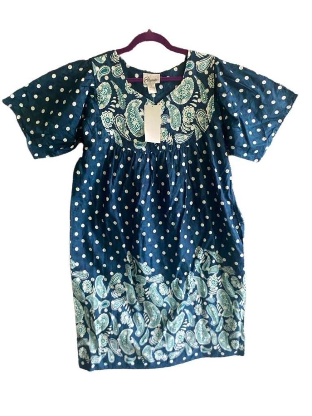 Essentials Blue Cotton Polka Dot and Paisley Print Lounger Dress